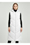 Women's White Long Puffer Vest Hooded Side Zipper Detail Winter - 3