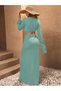 Women's Wrinkled Fabric Maxi Length Slit Ring Detailed Dress - 6