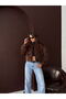 Faux Fur Bomber Jacket - Pearl Detailed - Brown - 3