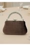 Brown Stone Handle Detailed Luxury Wavy Velvet Women's Evening Dress Bag Wedding Engagement Graduation - 4