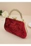 Burgundy Gold Stone Handle Detailed Luxury Wavy Velvet Women's Evening Dress Bag Wedding Engagement Graduation - 3