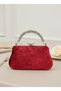 Burgundy Silver Stone Handle Detailed Luxury Wavy Velvet Women's Evening Dress Bag Wedding Engagement Graduation - 3