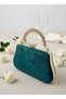 Luxury Wavy Velvet Women's Evening Dress Bag with Green Gold Stone Handle Detail Wedding Engagement Graduation - 2