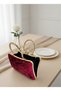 Burgundy Gold Metal Handle Detailed Luxury Wavy Velvet Women's Evening Dress Bag Wedding Engagement Graduation - 4