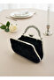 Black Silver Stone Handle Detailed Luxury Wavy Velvet Women's Evening Dress Bag Wedding Engagement Graduation - 4