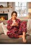 Red Christmas Themed Suede Fabric Buttoned Women's Pajama Set – Soft Texture, Comfortable Fit