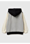 Boy's Gray-Cream Front Logo Printed Pocket Zippered Fleece-Lined Sweatshirt - 2