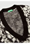 Women's Black Wool Blend Patterned Rib Detailed V-Neck Sleeveless Sweater - 7