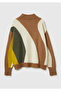 Women's beige mix wool blend patterned crew neck sweater - 2