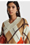 Women's Beige Mix Wool Blend Diamond Pattern Ribbed Detailed V-Neck Sweater - 6
