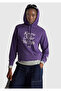 Women's purple cotton blend front text Printed Hooded sweatshirt