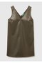 Women's Khaki Front and Back V-Neck Eco Leather Dress - 2