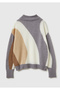 Women's cream mix wool blend patterned crew neck sweater - 2