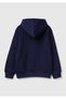 Boy's Navy Blue Front Logo Printed Pocket Ribbed Hooded Sweatshirt - 2