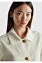 Women's Cream 100% Cotton Pocket Buttoned Shirt Collar Jacket - 6