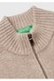 Men's Beige Melange 100% Wool Ribbed Detailed Zippered Cardigan - 3