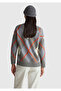 Women's Anthracite Wool Blend Diamond Pattern Ribbed Detailed V-Neck Sweater - 3