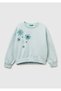 Girl's Aqua Green Sweatshirt with Crystal Appliqué on the Front, Logo Embroidery and Ribbed Trim Fleece-Lined