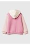Girl's Cream-Pink Color Block Sequin Embroidered Zippered Hooded Fleece-Lined Sweatshirt - 2