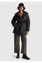 Women's Black Belted Pocketed Mock Neck Coat - 5