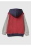 Boy's Burgundy-Grey Front Logo Printed Pocket Zippered Fleece-Lined Sweatshirt - 2