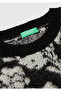 Women's Black Wool Blend Patterned Rib Detailed Crew Neck Sweater - 7