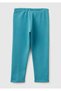 Girl's Petrol Blue Waist Logo Embroidered Regular Fit Leggings - 2