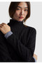 Women's Black Patterned Mock Neck Blouse - 6