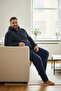 بنطال رياضي رجالي ذو مقاس كبير وساق مستقيمة باللون الأزرق الداكن 2011 - 7