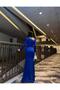 Stone detailed long evening dress 583089 COBALT BLUE - 4