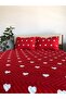 Heart Double 3 Piece Bedspread Set - 200X240 cm - Red and White with Pvc Bag - 3