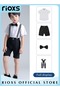 Boys' 4 Pcs Dressy Suits, Ceremony Clothing Set with Short Sleeves Shirt/ Bowtie/ Pinstripe Pants an - 2