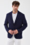 Zeus Men's Dark Navy Blue Stretchable Stretch Fabric Fabric Fully Lined Slim Fit Mono Collar Sports Blazer Jacket - 2