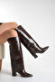 Bitter Brown Patent Leather Women's Boots 6 cm Heeled Pointed Toe Zippered - 3