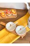 Porcelain Jam Bowl Set with Bamboo Stand, Glass Lid and Spoon, 7 Pieces