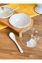Porcelain Jam Bowl Set with Bamboo Stand, Glass Lid and Spoon, 7 Pieces - 3