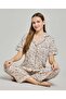 Women'S Beige Printed Pyjama Set - 2