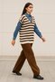 Plus size sleeve collar denim brown double knitwear set - 3