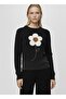 Women's Floral Appliqué Fine Textured Knitwear Sweater – Black - 2