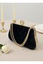 Black Gold Metal Chain Handle and Pearl Detailed Luxury Wavy Velvet Women Evening Dress Bag Wedding Graduation - 5