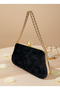 Black Gold Metal Chain Handle and Pearl Detailed Luxury Wavy Velvet Women Evening Dress Bag Wedding Graduation - 2