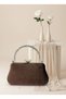 Luxury Wavy Velvet Women's Evening Dress Bag with Brown Crystal Stone and Handle Detail Wedding Engagement Graduation - 7