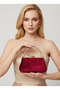 Burgundy Gold Crystal Stone and Handle Detailed Luxury Wavy Velvet Women's Evening Dress Bag Wedding Engagement Graduation