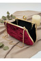 Burgundy Gold Metal Chain Handle and Pearl Detailed Luxury Wavy Velvet Women Evening Dress Bag Wedding Graduation - 4