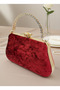 Burgundy Gold Crystal Stone and Handle Detailed Luxury Wavy Velvet Women's Evening Dress Bag Wedding Engagement Graduation - 3