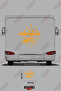 Adventure Awaits Written on the Caravan Sticker with a Heart and Arrow Pattern