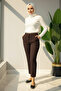 Women's Ankle-Length Fabric Pants 01 Brown - 2