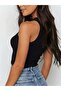 Women's Corded Fabric Crop Blouse Crew Neck Undershirt Black