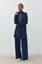Jacquard Fabric Detailed Knitted Trousers Tunic Set Navy Blue - 2