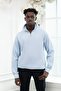 Regular Fit Zippered Mock Neck Cotton Thessaloniki Fabric Sweater with Side Pockets